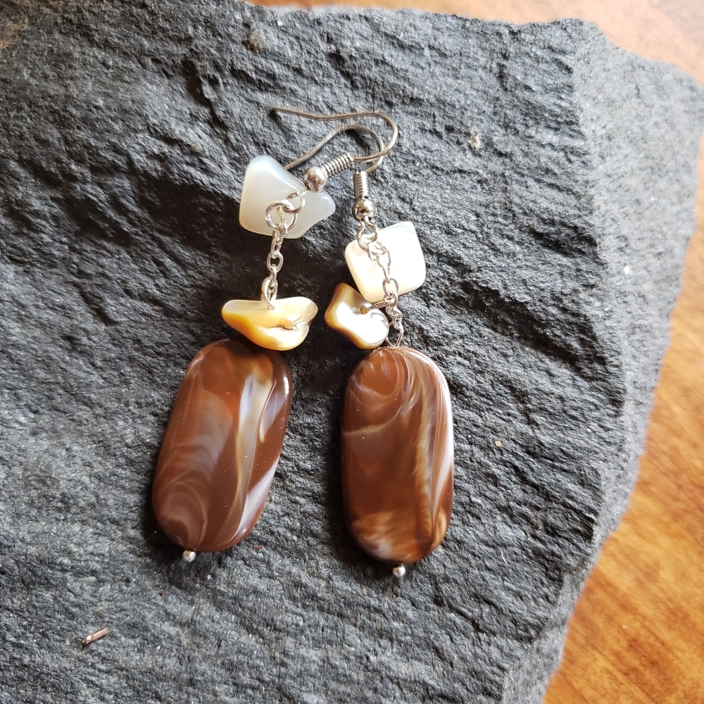 Handmade Natural Seashell Stones Chain Earrings